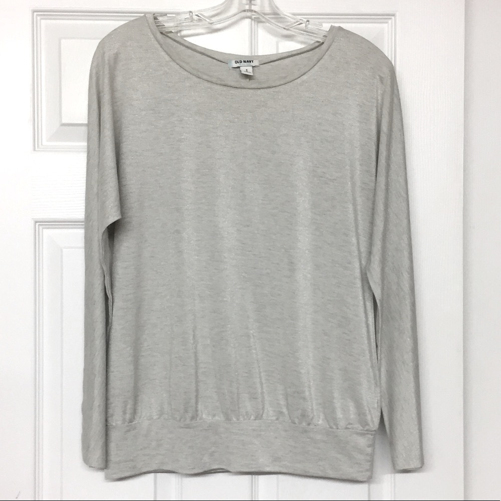 Silver Shimmer Sparkle Loose Fit Dolman Sleeve Tunic Top Sz S